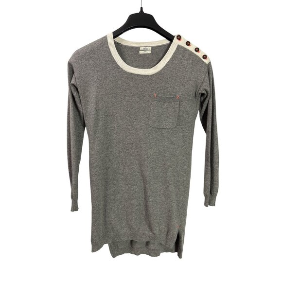 Madewell Wallace XS Tunic Sweater Button Shoulder Detail Pocket Grey White - Picture 1 of 6